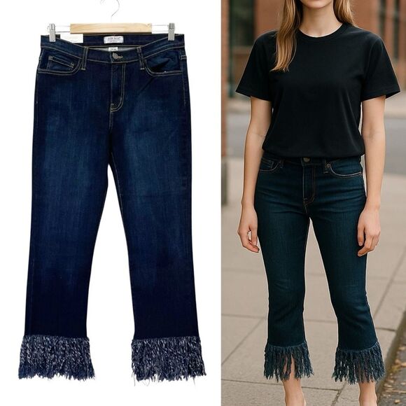 NWT Judy Blue Frayed Hem Crop Jeans Size 31 Dark Wash Straight Leg Made in USA - Picture 1 of 12